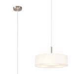 Baymont Satin Nickel 3 Light E27 Single Pendant, With 45cm x 15cm Faux Silk Shade, White