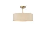 Baymont Antique Brass 5 Light E27 Semi Flush Fixture, With 45cm x 15cm Faux Silk Shade, Ivory Pearl/White Laminate