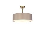Baymont Antique Brass 5 Light E27 Semi Flush Fixture, With 45cm x 15cm Faux Silk Shade, Grey