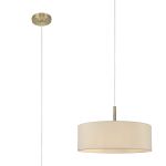Baymont Antique Brass 5 Light E27 Single Pendant, With 45cm x 15cm Faux Silk Shade, Ivory Pearl/White Laminate