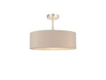 Baymont Satin Nickel 5 Light E27 Semi Flush Fixture, With 45cm x 15cm Dual Faux Silk Shade, Nude Beige/Moonlight