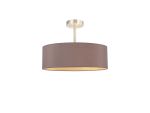 Baymont Satin Nickel 5 Light E27 Semi Flush Fixture, With 45cm x 15cm Dual Faux Silk Shade, Taupe/Halo Gold