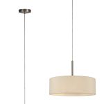 Baymont Satin Nickel 5 Light E27 Single Pendant, With 45cm x 15cm Faux Silk Shade, Ivory Pearl/White Laminate