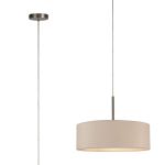 Baymont Satin Nickel 5 Light E27 Single Pendant, With 45cm x 15cm Dual Faux Silk Shade, Nude Beige/Moonlight