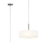 Baymont Satin Nickel 5 Light E27 Single Pendant, With 45cm x 15cm Faux Silk Shade, White