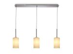 Baymont Polished Chrome 3 Light E27 Linear Pendant, With 12cm x 20cm Faux Silk Shade, Ivory Pearl/White Laminate