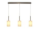 Baymont Antique Brass 3 Light E27 Linear Pendant, With 12cm x 20cm Faux Silk Shade, Ivory Pearl/White Laminate
