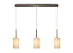 Baymont Antique Brass 3 Light E27 Linear Pendant, With 12cm x 20cm Dual Faux Silk Shade, Nude Beige/Moonlight