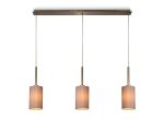 Baymont Antique Brass 3 Light E27 Linear Pendant, With 12cm x 20cm Dual Faux Silk Shade, Taupe/Halo Gold
