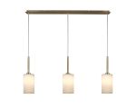 Baymont Antique Brass 3 Light E27 Linear Pendant, With 12cm x 20cm Faux Silk Shade, White