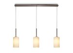 Baymont Satin Nickel 3 Light E27 Linear Pendant, With 12cm Faux Silk Shade, Ivory Pearl/White Laminate