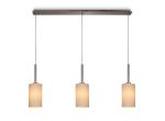 Baymont Satin Nickel 3 Light E27 Linear Pendant, With 12cm Dual Faux Silk Shade, Nude Beige/Moonlight