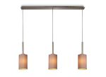 Baymont Satin Nickel 3 Light E27 Linear Pendant, With 12cm Dual Faux Silk Shade, Taupe/Halo Gold