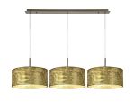 Baymont Antique Brass 3 Light E27 Linear Pendant With 40cm x 18cm Gold Leaf Shade 3m