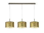 Baymont Antique Brass 3 Light E27 Linear Pendant With 30cm x 17cm Gold Leaf Shade With Frosted/AB Acrylic Diffuser 3m