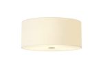 Baymont 5 Light E27 Flush Ceiling Fixture With 50cm x 20cm Faux Silk Shade, Ivory Pearl/White & Frosted/Polished Chrome Detail Acrylic Diffuser