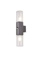 Pizzasy Wall Lamp With PIR Sensor 2 x E27, IP54, Anthracite/Crackled Clear, 2yrs Warranty