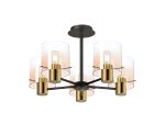Brandroot 60cm Semi Flush Light, 5 x E27, Brass/Sand Black/Amber Fade Glass