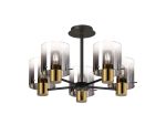 Brandroot 60cm Semi Flush Light, 5 x E27, Brass/Sand Black/Smoke Fade Glass