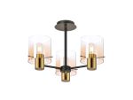 Brandroot 54cm Semi Flush Light, 3 x E27, Brass/Sand Black/Amber Fade Glass