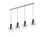 Brandroot Linear Pendant, 4 Light Adjustable E27, Black/Polished Chrome/Iridescent Fade Glass