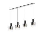 Brandroot Linear Pendant, 4 Light Adjustable E27, Black/Polished Chrome/Smoke Fade Glass