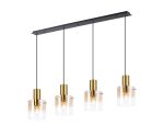 Brandroot Linear Pendant, 4 Light Adjustable E27, Brass/Sand Black/Polished Chrome/Amber Fade Glass