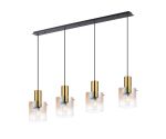 Brandroot Linear Pendant, 4 Light Adjustable E27, Brass/Sand Black/Polished Chrome/Iridescent Fade Glass