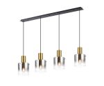 Brandroot Linear Pendant, 4 Light Adjustable E27, Brass/Sand Black/Polished Chrome/Smoke Fade Glass