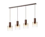 Brandroot Linear Pendant, 4 Light Adjustable E27, Mocha/Amber Fade Glass