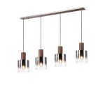 Brandroot Linear Pendant, 4 Light Adjustable E27, Mocha/Smoke Fade Glass