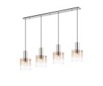 Brandroot Linear Pendant, 4 Light Adjustable E27, Polished Nickel/Black/Amber Fade Glass
