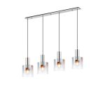 Brandroot Linear Pendant, 4 Light Adjustable E27, Polished Nickel/Black/Iridescent Fade Glass