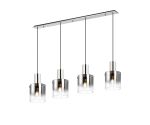 Brandroot Linear Pendant, 4 Light Adjustable E27, Polished Nickel/Black/Smoke Fade Glass