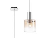 Brandroot 20cm Single Pendant, 1 Light Adjustable E27, Polished Nickel/Black/Amber Fade Glass
