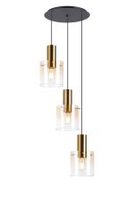 Brandroot 50cm Round Pendant, 3 Light Adjustable E27, Brass/Sand Black/Amber Fade Glass