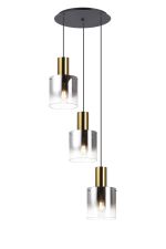 Brandroot 50cm Round Pendant, 3 Light Adjustable E27, Brass/Sand Black/Smoke Fade Glass