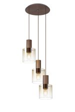 Brandroot 50cm Round Pendant, 3 Light Adjustable E27, Mocha/Amber Fade Glass