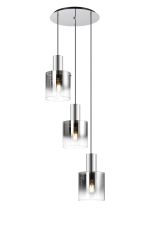 Brandroot 50cm Round Pendant, 3 Light Adjustable E27, Polished Nickel/Black/Smoke Fade Glass
