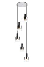 Brandroot 65cm Round Pendant, 5 Light Adjustable E27, Black/Smoke Fade Glass
