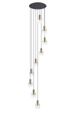 Brandroot 80cm Round Pendant, 9 Light Adjustable E27, Brass/Sand Black/Iridescent Fade Glass Item Weight: 22kg