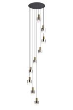 Brandroot 80cm Round Pendant, 9 Light Adjustable E27, Brass/Sand Black/Smoke Fade Glass Item Weight: 22kg