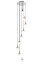 Brandroot 90cm Round Pendant, 9 Light E27, Polished Nickel/Black/Amber Fade Glass Item Weight: 22kg