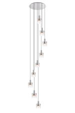 Brandroot 90cm Round Pendant, 9 Light E27, Polished Nickel/Black/Iridescent Fade Glass Item Weight: 22kg