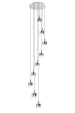 Brandroot 90cm Round Pendant, 9 Light E27, Polished Nickel/Black/Smoke Fade Glass Item Weight: 22kg