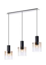 Brandroot Linear Pendant, 3 Light Adjustable E27, Black/Amber Fade Glass