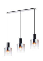 Brandroot Linear Pendant, 3 Light Adjustable E27, Black/Iridescent Fade Glass