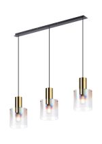 Brandroot Linear Pendant, 3 Light Adjustable E27, Brass/Sand Black/Iridescent Fade Glass