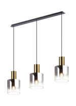 Brandroot Linear Pendant, 3 Light Adjustable E27, Brass/Sand Black/Smoke Fade Glass