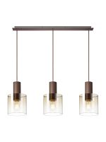 Brandroot Linear Pendant, 3 Light Adjustable E27, Mocha/Amber Fade Glass